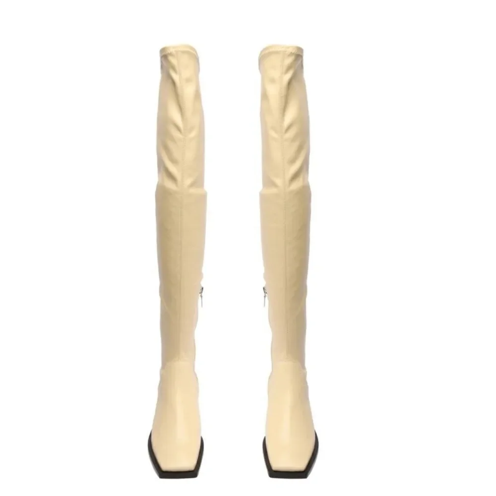 Revolve Schutz GUILY UP LEATHER BOOT in EGGSHELL
